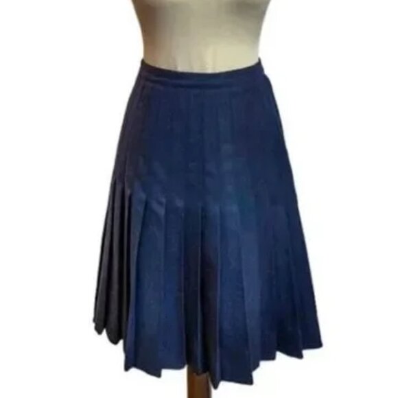 Giorgio Sant’Angelo Vintage Blue Pure Wool A-Line Pleated Midi Skirt PLUS 14 - Picture 1 of 5
